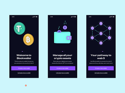 Onboarding screens for Blockwallet