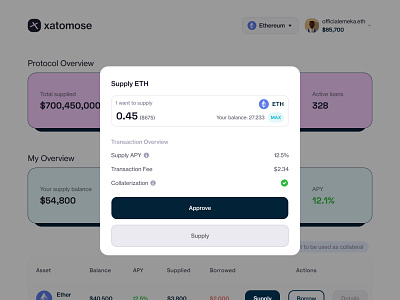 Xatomose lending protocol: Supply assets