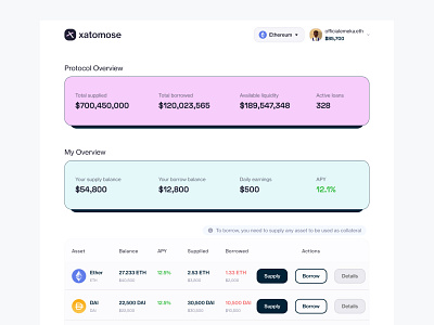 Xatomose lending protocol defi design mobile ui protcol ui ui design uidesign uidesign uxdesign uiux figma uiux web 3