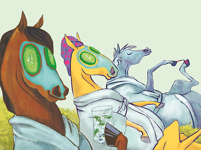 Spa Day animals cartoon equestrian equine horses illustration illustrator pets