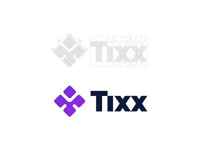 Tixx Logo Design blockchain bold clover cryptocurrency event grid guidelines logo purple ticket wordmark
