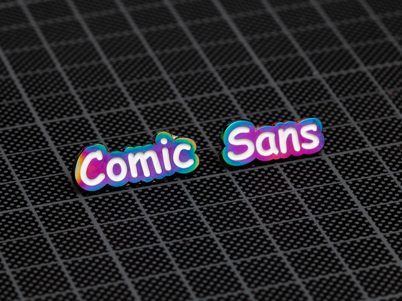 Comic Sans Enamel Pin comic sans font lettering logo design pin shop typeface typography