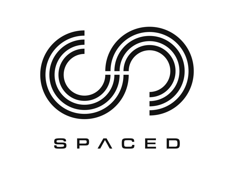 SPACED logo minimal monochromatic retro sci fi spaced typography