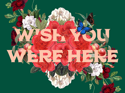 Wish You Were Here collage digital floral floral art floral design lockup postcard poster print typography