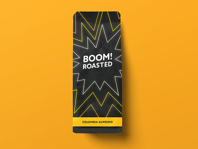 Boom! Roasted branding coffee packaging typography