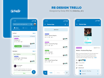 RE-DESIGN TRELLO 2020 trends blue cool mobile app mobile ui project management redesign redesign concept trello trend ui uiux uxui