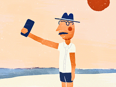 Selfie dad beach dad glasses hat hipster illustration instagram sea selfie sun sunburn texture