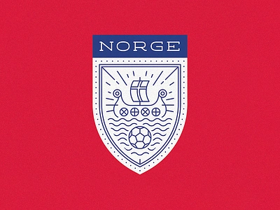 Norge · Norway badge blue flag line norge norway red shield ship typography viking white