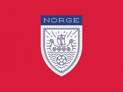 Norge · Norway badge blue flag line norge norway red shield ship typography viking white