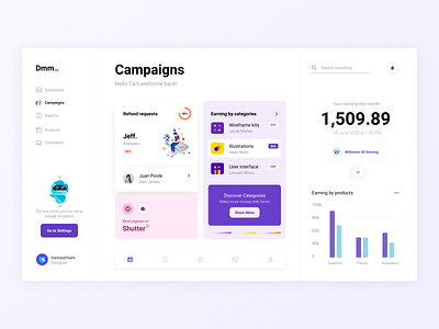 Design Dashboard campaign dashboard design earning illustrations products ui ux