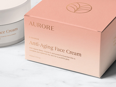 Aurore Natural Skincare copper foil gradient icon logo natural skincare packaging pink serif skincare packaging type typography