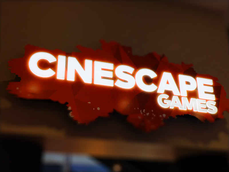 Cineplex Cinescape Logo tilt-shift orange cineplex neon light light-up cutout paint geometric logo