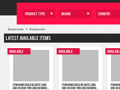 Website concept - product listings