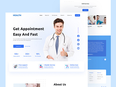 Medical Service Website Landing Page animation branding design graphic design hero section illustration landing page logo medical landing page medical service medical service landing page medical website minimal motion graphics typography ui ux vector website landing page