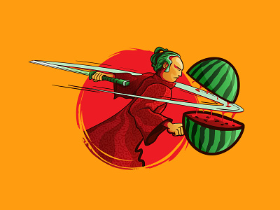 Hello Summer 2020 hello summer illustration samurai sword vectorart watermelon