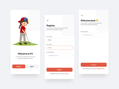 Sign Up Screens - Golf Application app branding dashboard design illustration logo ui ux vector website