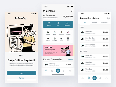 ComPay - Payment & Wallet App app branding dashboard design finance illustration logo paymentapp ui ux vector wallet website