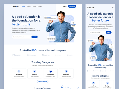 Courius Online Course UI Landing Page - Part 1 app branding course dashboard design exam illustration landingpage logo online ui ux vector website