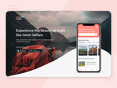 Incredible India - App Landing Page app design design flat iconography india information minimal travel ui uxdesign