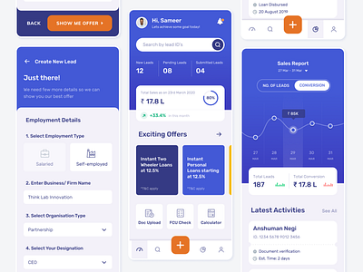 Sales app UI concept app design conversion design figmadesign finance iconography illustration illustrator leads loan minimal personal loan rounded corners sales app sales report ui uidesign