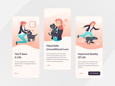 Adopt, Don't Shop - Pet Adoption Onboarding adoption animal animal art appdesign application clean creative design dog flat illustration illustrator onboarding pet pet app shelter texture ui uidesign uiux