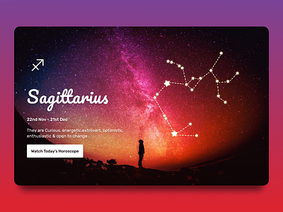 Saggitarius Zodiac homepage dailyui design dribbbleweeklywarmup gradient gradient color iconography illustration minimal saggitarius ui uichallenge uidesign website zodiac homepage