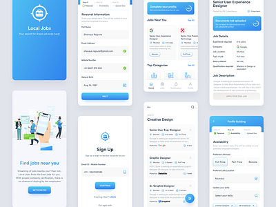 Job Portal App android app cards ui daily ui challenge dashboard form design iconography illustrations ios app job application job board job description job finder job listing job portal job search platform jobs minimal product design sign up ui social app