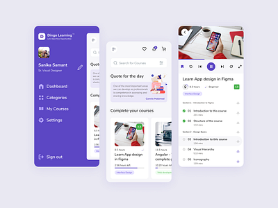 Dingo e-Learning app app app design courses dailyuichallenge design e learning education app figma flat iconography illustration illustrator learning app lessons minimal mobile app ui uichallenge uidesign