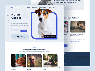 Take Me Home - Shelter for Strays Homepage UI adoption dailyui dog dog illustration dog shelter dontshopadopt homepage landing page minimal petcare ui design ui design challenge ui designer uiinspiration uitrends ux design ux ui uxresearch visual design website design