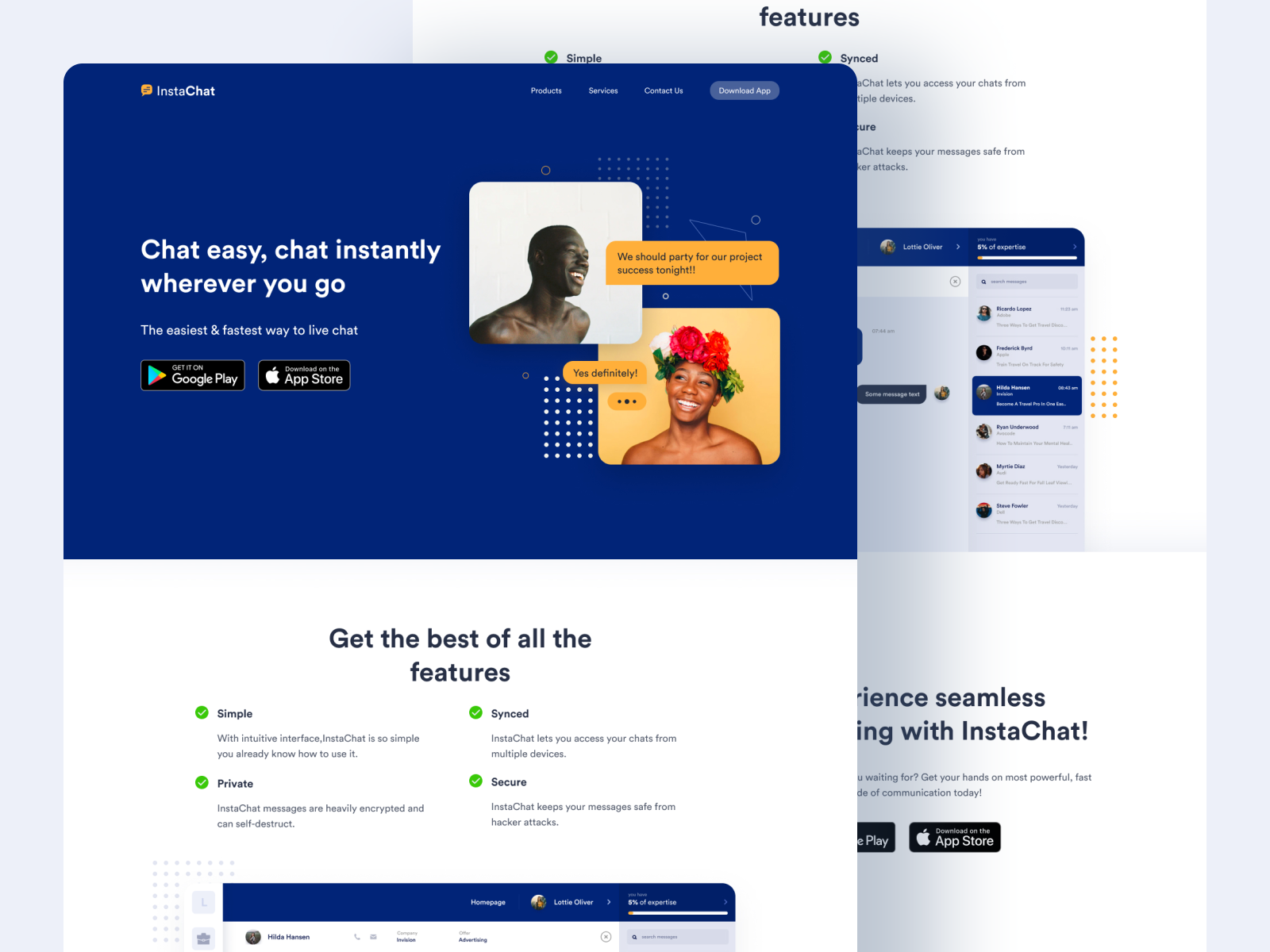 InstaChat - Messaging App Homepage by Sanika Samant on Dribbble