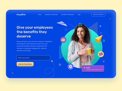 Easy Perks - Employee Benefits Platform 3d 3dillustration benefits dailyui dailyuichallenge employee employee engagement flatdesign hero section iconography illustration landing page minimal perks ui uichallenge uidesign uiux uxdesign website