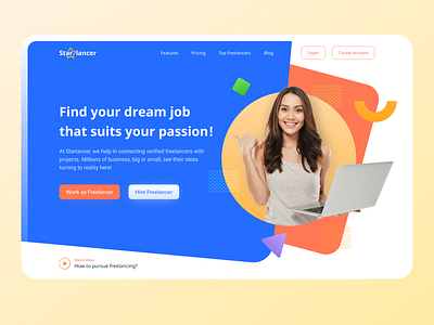 Starlancer - Freelancer platform dailyui freelance designer freelancer gradient hero section homepage job landing page minimal patterns projects shapes ui uichallenge uidesign uiux uxdesign