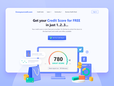 Know your credit - Credit Score Platform 3dillustration concept credit credit score dailyui dailyuichallenge hero section homepage illustration landing page minimal soft ui ui ui design uidesign uiux uiuxdesign website