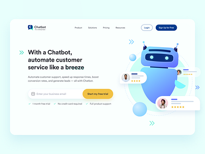 Chatbot - for enterprises ai artificial intelligence chat bot chatbot dailyui dailyuichallenge hero section homepage iconography landingpage minimal modern design pastel soft colors ui ui design uichallenge uidesign uiux uxresearch