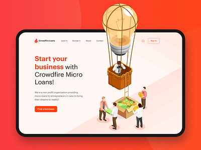 Crowdfire Loans to Startups business crowdfunding dailyui dailyuichallenge enterpreneur finance financing hero section illustration landing page design loan minimal money nonprofit soft colors startups ui uidesign uiux website