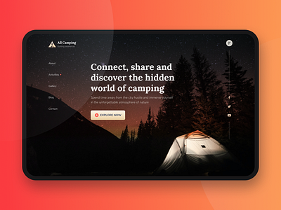 All Camping - Hiking, camping landing page activities adventure backpacking camp campfire camping dailyui dailyuichallenge exploration explore hero section hiking holidays landing page minimal outdoor ui uidesign uiux website