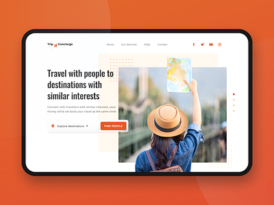 Trip Conceirge - Travel world with people of similar interests booking dailyuichallenge logo design minimal minimalism minimalist save money travel travel around the world travel concierge travel platform travel website traveling travellers ui ui design uichallenge uidesign uiux website