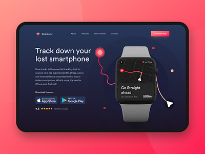 Smartrackr - Track your Smartphone android app landing page apple watch dailyui dailyuichallenge download app gps tracker hero section ios landing ui design maps minimal security app smartphone tracking app ui uichallenge uidesign website design