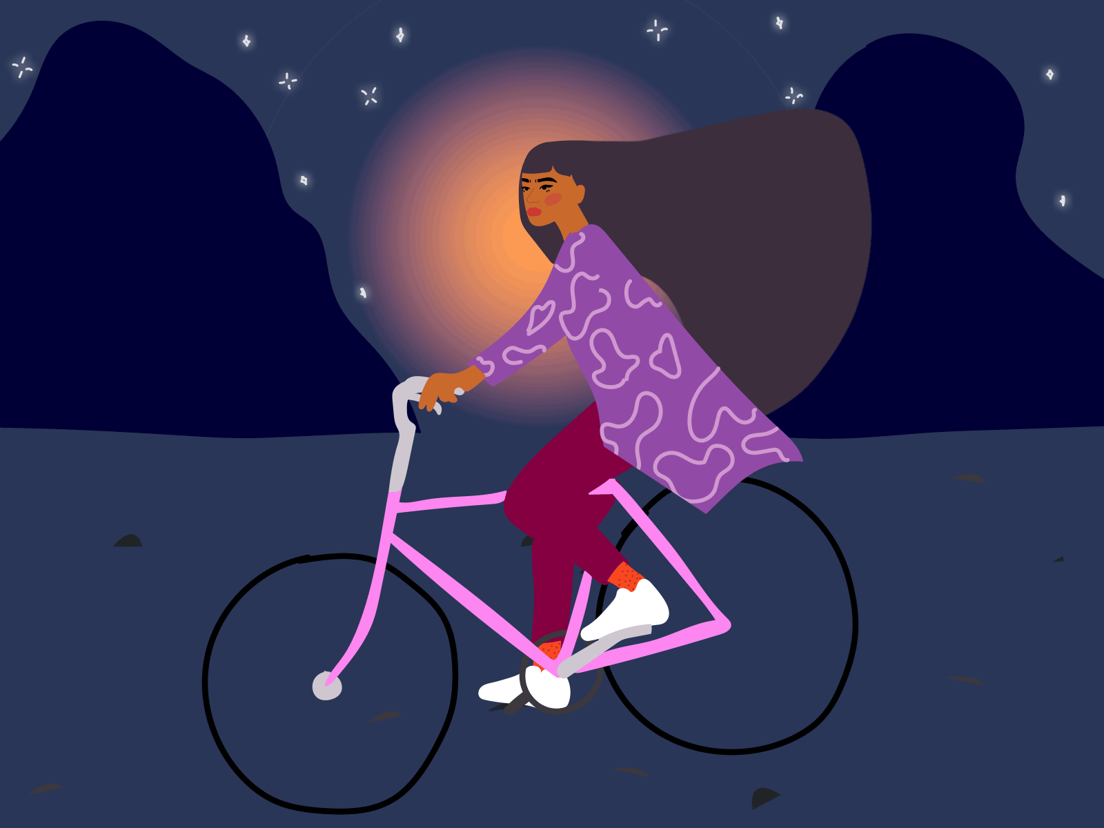 Pink bike animation bike brunabsa feminism feminist freedom girl hair illustration nature wind