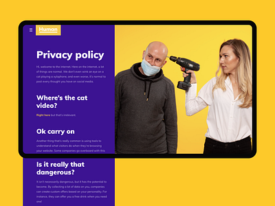 Human Privacy Policy content flat minimal photography privacy privacy policy scroll ui user experience user interface ux web design website