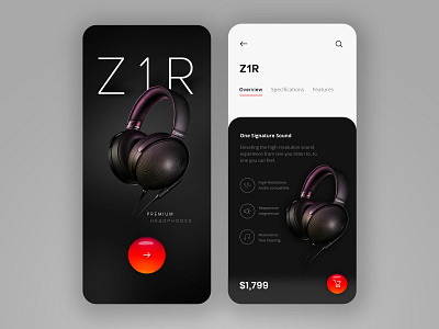 Headphone Shopping App Design android app app design black and red black white blackandwhite clean and simple cool app dark design device app ecommerce gradient button headphone headphone app ios app design mobile app orange uidesign user interface