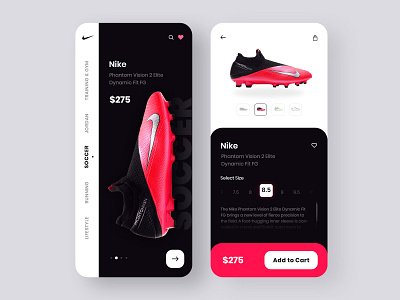 Nike Shop Design Concept android app design app ui best app ui black app dark app ui ecommerce design mobile app design mobile application nike shoes online store app shoes app simple and clean app ui ux