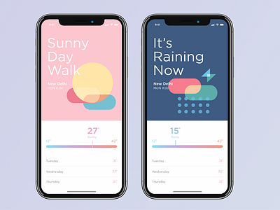 Weather App app design blue flat design gradient ios iphone x pink weather app