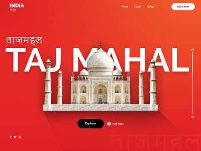 India, Taj Mahal agra color full page gradient gradient color graphicdesign hindi landing page orange red saffron typogaphy white