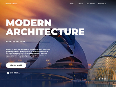 Modern Architect, Landing Page beautiful blue bold clean color dark gradient landing design landing page landing page design minimal one page orange shot simple simple clean interface typogaphy ui uiux