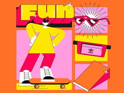 FUN design flat flat illustration fun girl illustration skate