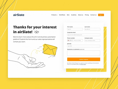 Contact us contact page envelope eye form form page hand illustration landing page mail texture ui vector web website yellow