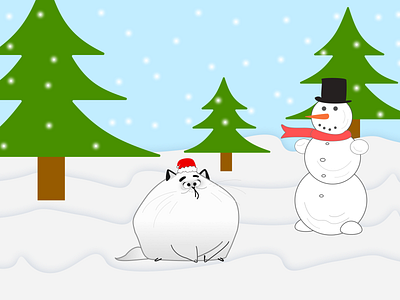 Cat and Snowman design flat design illustration minimal ui vector