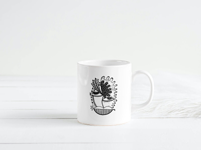 Hand Illustration on a Coffee Cup art artist artwork black white black and white blackandwhite coffee cup cup hand drawn hand illustrated hand illustration handmade hippie illustration art illustrations photoshop tea cup trippy white white space