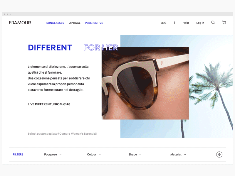 Product list with filters ecommerce eyewear web design